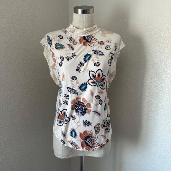 Free People Blouse Mock Neck Floral Open-Back Sleeveless  Multicolor Sz S - Picture 1 of 7